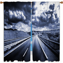 Dark Cloudy Sky And A Long And Winding Road Window Curtains 61402988