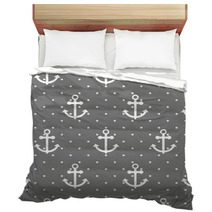 Dark Gray Nautical Anchor Pattern Bedding 136727027