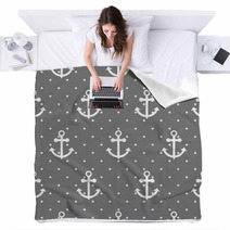 Dark Gray Nautical Anchor Pattern Blankets 136727027