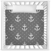 Dark Gray Nautical Anchor Pattern Nursery Decor 136727027