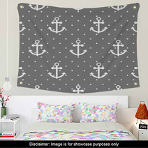 Dark Gray Nautical Anchor Pattern Wall Art 136727027