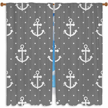 Dark Gray Nautical Anchor Pattern Window Curtains 136727027