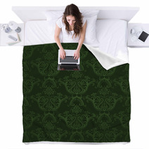 Dark Green Floral Wallpaper Blankets 29442781