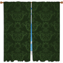 Dark Green Floral Wallpaper Window Curtains 29442781