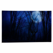 Dark Night Forest Agaist Full Moon Rugs 57840009