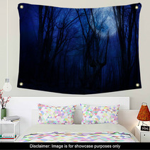 Dark Night Forest Agaist Full Moon Wall Art 57840009