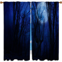 Dark Night Forest Agaist Full Moon Window Curtains 57840009