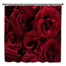 Dark Red With Droplets Red Natural Roses Background Bath Decor 44240103