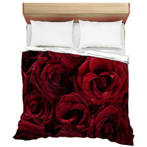 Dark Red With Droplets Red Natural Roses Background Bedding 44240103