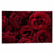 Dark Red With Droplets Red Natural Roses Background Rugs 44240103