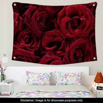 Dark Red With Droplets Red Natural Roses Background Wall Art 44240103