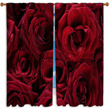 Dark Red With Droplets Red Natural Roses Background Window Curtains 44240103