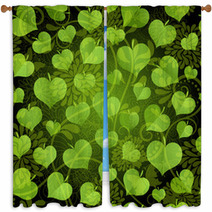 Dark Seamless Pattern With Green Leaves Window Curtains 58347609