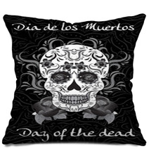 Day Of The Dead A Mexican Festival Dia De Los Muertos Greeting Card Flyer Poster Day Of The Dead Sugar Skull Vector Illustration Pillows 122512260