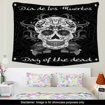 Day Of The Dead A Mexican Festival Dia De Los Muertos Greeting Card Flyer Poster Day Of The Dead Sugar Skull Vector Illustration Wall Art 122512260
