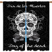Day Of The Dead A Mexican Festival Dia De Los Muertos Greeting Card Flyer Poster Day Of The Dead Sugar Skull Vector Illustration Window Curtains 122512260