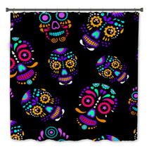 Day Of The Dead Colorful Sugar Skull With Floral Ornament And Flower Seamless Pattern Dia De Los Muertos The Pattern Is Made In Bright Colors Colorful Skulls For The Holiday Of The Dead Bath Decor 175869464