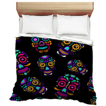 Day Of The Dead Colorful Sugar Skull With Floral Ornament And Flower Seamless Pattern Dia De Los Muertos The Pattern Is Made In Bright Colors Colorful Skulls For The Holiday Of The Dead Bedding 175869464