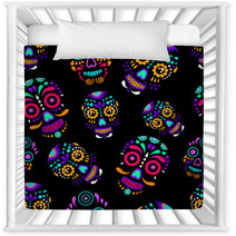 Day Of The Dead Colorful Sugar Skull With Floral Ornament And Flower Seamless Pattern Dia De Los Muertos The Pattern Is Made In Bright Colors Colorful Skulls For The Holiday Of The Dead Nursery Decor 175869464