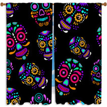 Day Of The Dead Colorful Sugar Skull With Floral Ornament And Flower Seamless Pattern Dia De Los Muertos The Pattern Is Made In Bright Colors Colorful Skulls For The Holiday Of The Dead Window Curtains 175869464
