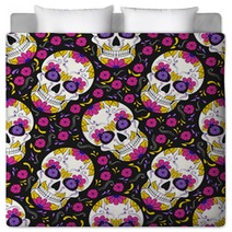 Day Of The Dead Skull With Floral Ornament Seamless Pattern Mexican Sugar Skull Vector Illustration Bedding 211493527