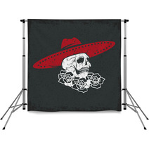Day Of The Dead Skull With Flowers And Sombrero Dia De Los Muer Backdrops 94799024