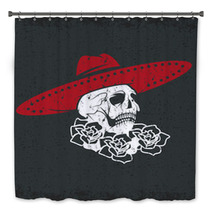 Day Of The Dead Skull With Flowers And Sombrero Dia De Los Muer Bath Decor 94799024