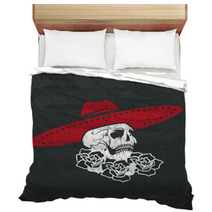 Day Of The Dead Skull With Flowers And Sombrero Dia De Los Muer Bedding 94799024