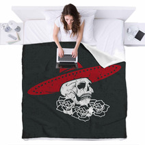 Day Of The Dead Skull With Flowers And Sombrero Dia De Los Muer Blankets 94799024