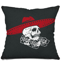 Day Of The Dead Skull With Flowers And Sombrero Dia De Los Muer Pillows 94799024