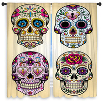 Day Of The Dead Vector Illustration Set Window Curtains 41931152