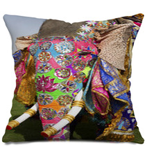 Decorated Elephant At Annual Elephant Festival Jaipur India Pillows 41904105