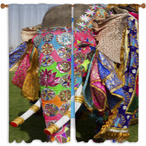 Decorated Elephant At Annual Elephant Festival Jaipur India Window Curtains 41904105