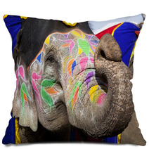 Decorated Elephant At The Elephant Festival In Jaipur Pillows 48891386