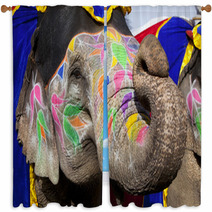 Decorated Elephant At The Elephant Festival In Jaipur Window Curtains 48891386