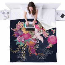Decorative Kimono Floral Motif Blankets 63596381