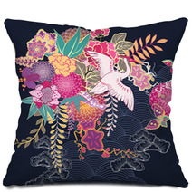 Decorative Kimono Floral Motif Pillows 63596381