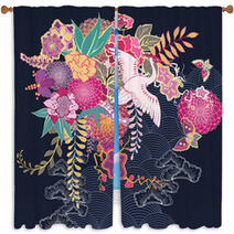 Decorative Kimono Floral Motif Window Curtains 59139029