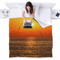 Deep Orange Color Sunset On The Beach Blankets 66569659