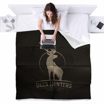 Deer Buck On Fool Moon Badge Blankets 61495542