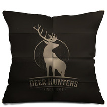 Deer Buck On Fool Moon Badge Pillows 61495542