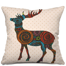 Deer Colorful Christmas Vector Background Isolated On White Pillows 26507508