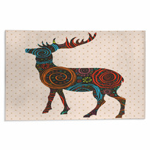 Deer Colorful Christmas Vector Background Isolated On White Rugs 26507508