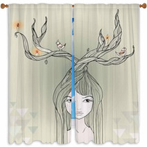 Deer Girl Window Curtains 60799543