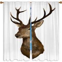 Deer Head On A White Background Window Curtains 40983724