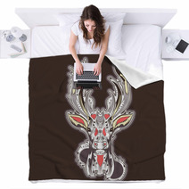 Deer Head Tattoo Design Blankets 58618447