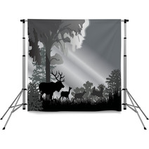 Deer Silhouettes In Grey Forest Backdrops 33612971
