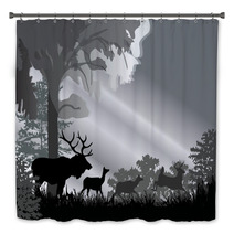 Deer Silhouettes In Grey Forest Bath Decor 33612971