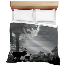 Deer Silhouettes In Grey Forest Bedding 33612971