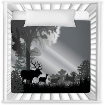 Deer Silhouettes In Grey Forest Nursery Decor 33612971